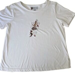 Passion Embroidered Cat T-Shirt L Novelty Grannycore Teacher Vtg 90s Kitty Tee